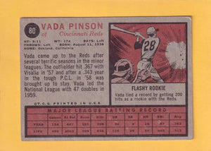 1962 Topps #80 Vada Pinson VG+ Very Good Plus Cincinnati Reds #33036