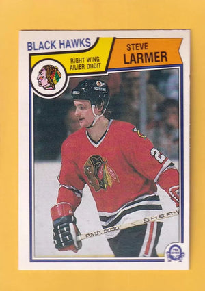1983-84 O-Pee-Chee #105 Steve Larmer UER NM Near Mint RC Rookie Chicago Blackhawks #32348