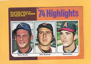 1975 Topps #7 Steve Busby/Dick Bosman/Nolan Ryan HL NM Near Mint Kansas City Royals/Cleveland Indians/California Angels #33060