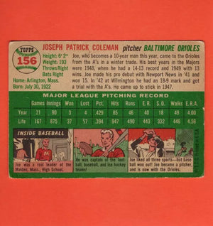 1954 Topps #156 Joe Coleman VG Very Good Baltimore Orioles