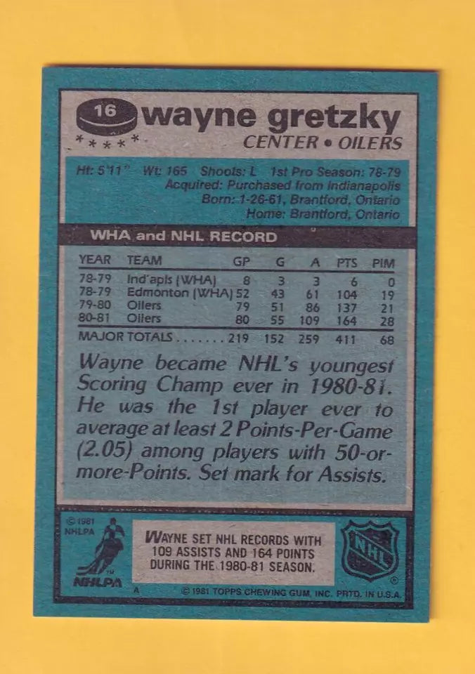 1981-82 Topps #16 Wayne Gretzky NM-MT Edmonton Oilers #32391