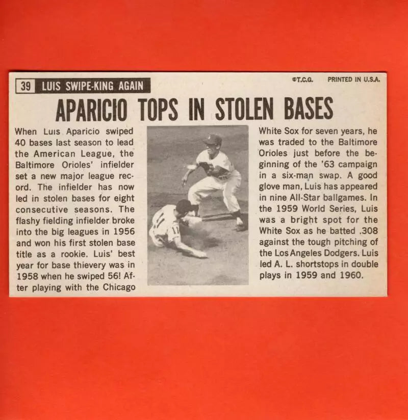 1964 Topps Giants #39 Luis Aparicio EX/NM Baltimore Orioles