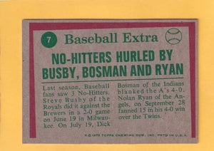 1975 Topps #7 Steve Busby/Dick Bosman/Nolan Ryan HL NM Near Mint Kansas City Royals/Cleveland Indians/California Angels #33060