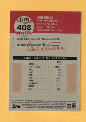 2022 Topps Chrome Platinum Anniversary Refractor Orange #408 Don Sutton NM-MT+ 22/25 Los Angeles Dodgers