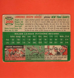 1954 Topps #200 Larry Jansen VG Very Good New York Giants