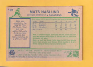 1983-84 O-Pee-Chee #193 Mats Naslund NM Near Mint RC Rookie Montreal Canadiens #32352