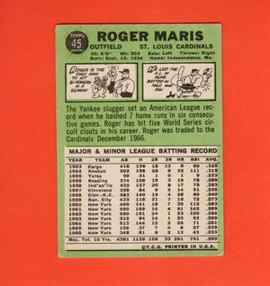 1967 Topps #45 Roger Maris VG+ Very Good Plus St. Louis Cardinals