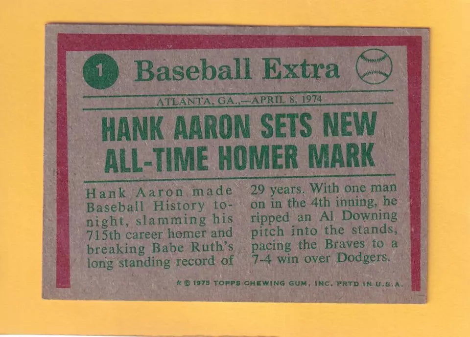 1975 Topps #1 Hank Aaron HL VG/EX Very Good/Excellent Atlanta Braves #33057
