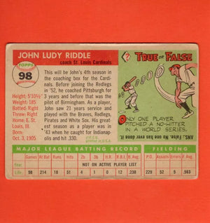 1955 Topps #98 Johnny Riddle CO VG Very Good St. Louis Cardinals