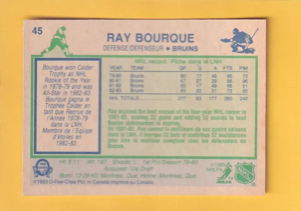 1983-84 O-Pee-Chee #45 Ray Bourque UER NM Near Mint Boston Bruins #32346