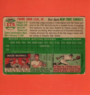 1954 Topps #175 Frank Leja P Poor RC Rookie New York Yankees