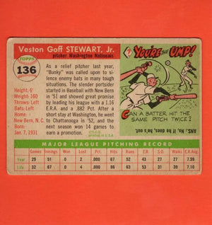1955 Topps #136 Bunky Stewart VG+ Very Good Plus RC Rookie Washington Senators