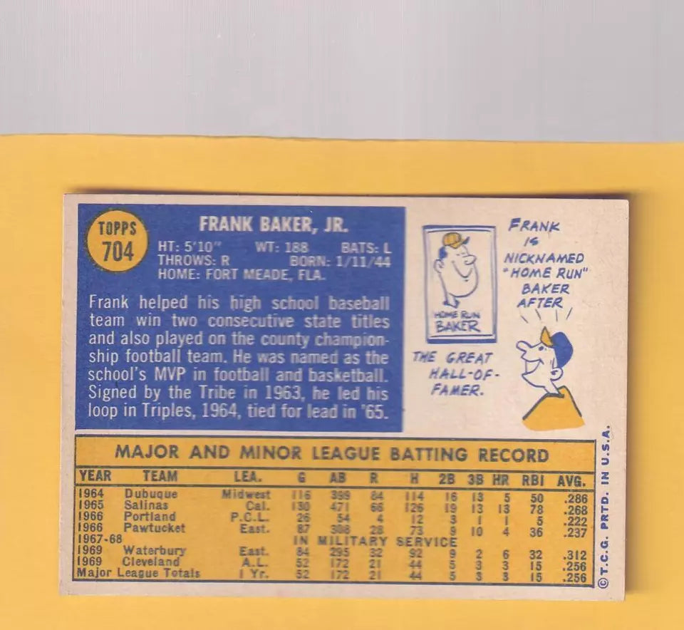 1970 Topps #704 Frank Baker EX/NM RC Rookie Cleveland Indians #32568