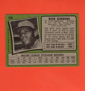1971 Topps #450 Bob Gibson EX Excellent St. Louis Cardinals