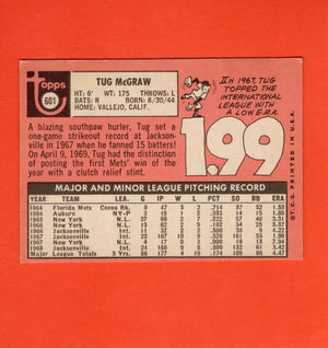 1969 Topps #601 Tug McGraw EX Excellent SP New York Mets