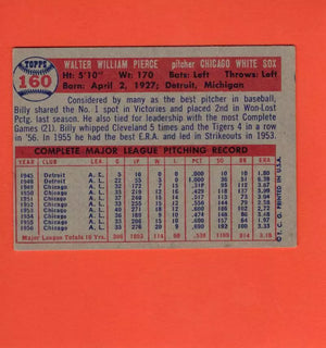 1957 Topps #160 Billy Pierce VG/EX Very Good/Excellent Chicago White Sox