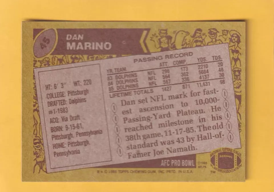1986 Topps #45 Dan Marino NM Near Mint Miami Dolphins #32383