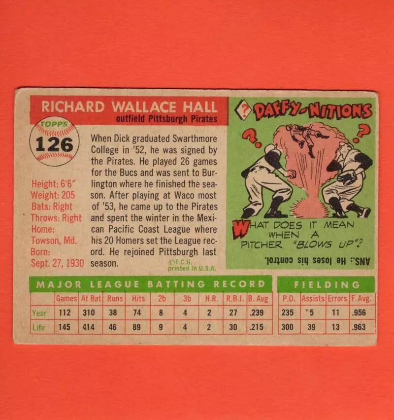 1955 Topps #126 Dick Hall VG+ Very Good Plus RC Rookie Pittsburgh Pirates
