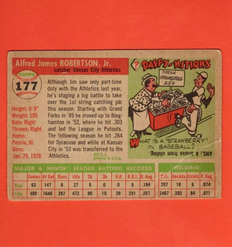 1955 Topps #177 Jim Robertson F Fair Kansas City Athletics