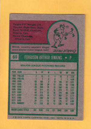 1975 Topps #60 Fergie Jenkins EX/NM Texas Rangers #33063