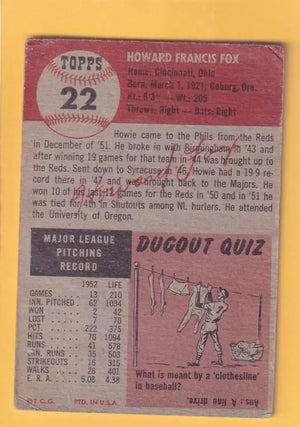 1953 Topps #22 Howie Fox F Fair Philadelphia Phillies #33048