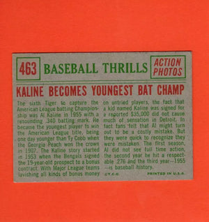 1959 Topps #463 Al Kaline Kaline Becomes Youngest Bat Champ EX Excellent Detroit Tigers
