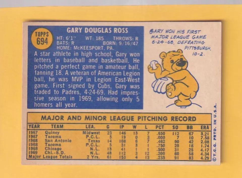 1970 Topps #694 Gary Ross EX/NM San Diego Padres #32561