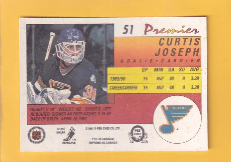 1990-91 OPC Premier #51 Curtis Joseph NM-MT RC Rookie St. Louis Blues #32398