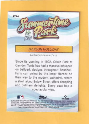 2024 Topps Chrome Summertime in the Park Refractor #SITP-8 Jackson Holliday NM-MT+ RC Baltimore Orioles