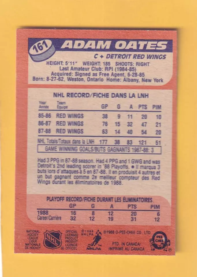 1988-89 O-Pee-Chee #161 Adam Oates NM-MT Detroit Red Wings