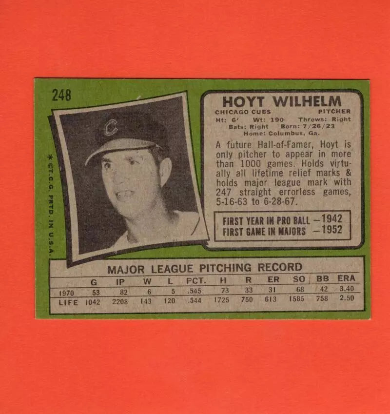 1971 Topps #248 Hoyt Wilhelm EX/NM Chicago Cubs