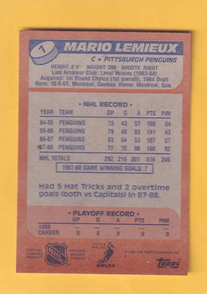 1988-89 Topps #1 Mario Lemieux NM-MT Pittsburgh Penguins #32369