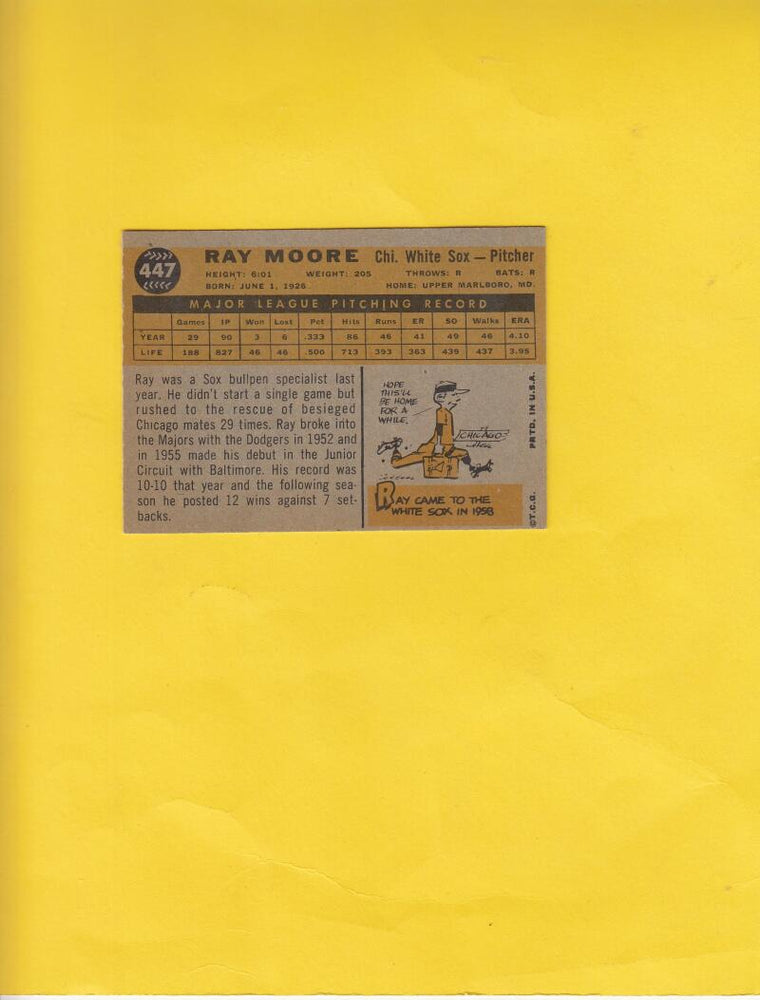 1960 Topps #447 Ray Moore Chicago White Sox EX/NM #16739 Image 2