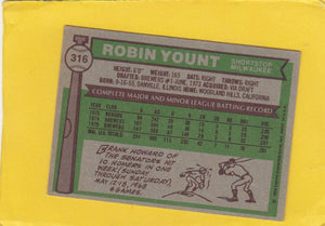 1976 Topps #316 Robin Yount VG/EX Very Good/Excellent Milwaukee Brewers #23217 Image 2