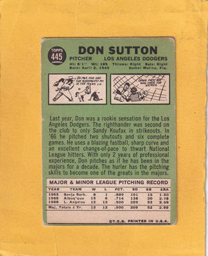 1967 Topps #445 Don Sutton G Good Los Angeles Dodgers #26267 Image 2