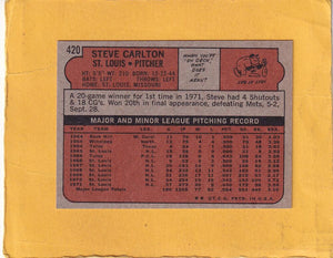 1972 Topps #420 Steve Carlton EX+ Excellent+ St. Louis Cardinals #26740 Image 2