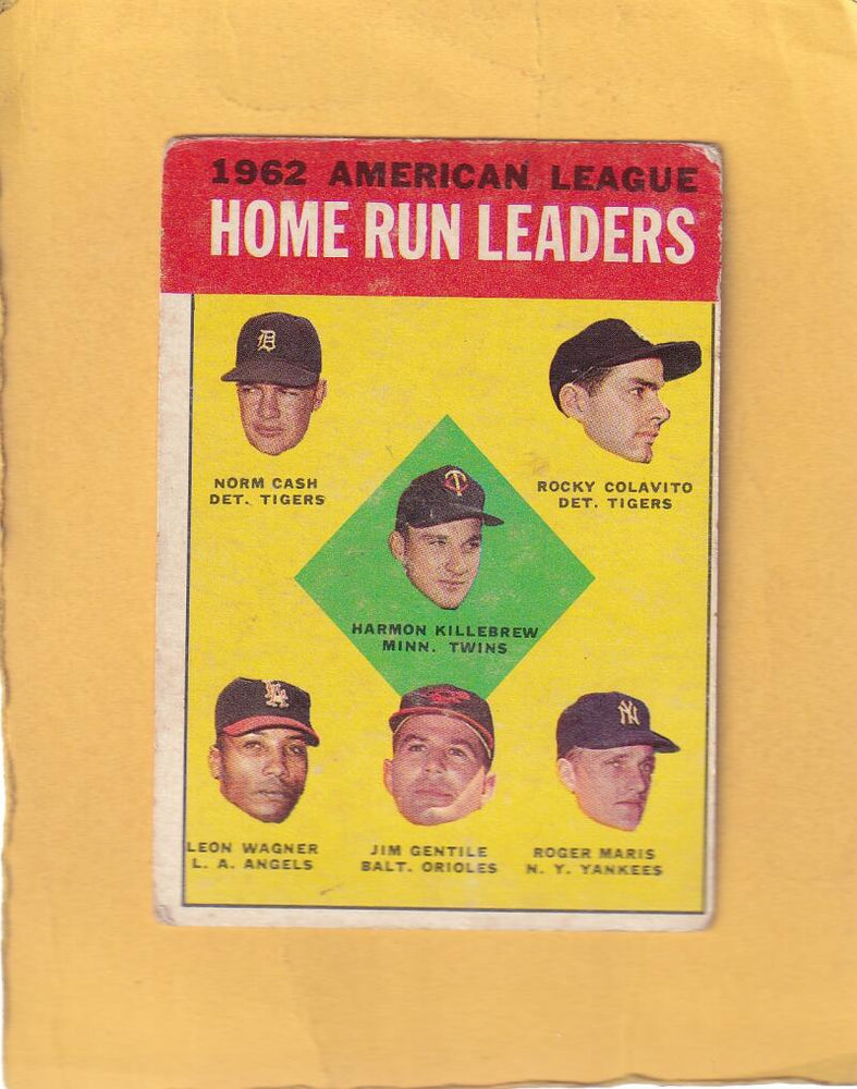 1963 Topps #4 Killebrew/Cash/Colavito/Wagner/Gentile/Maris AL Home Run Leaders VG Very Good #27172 Image 1