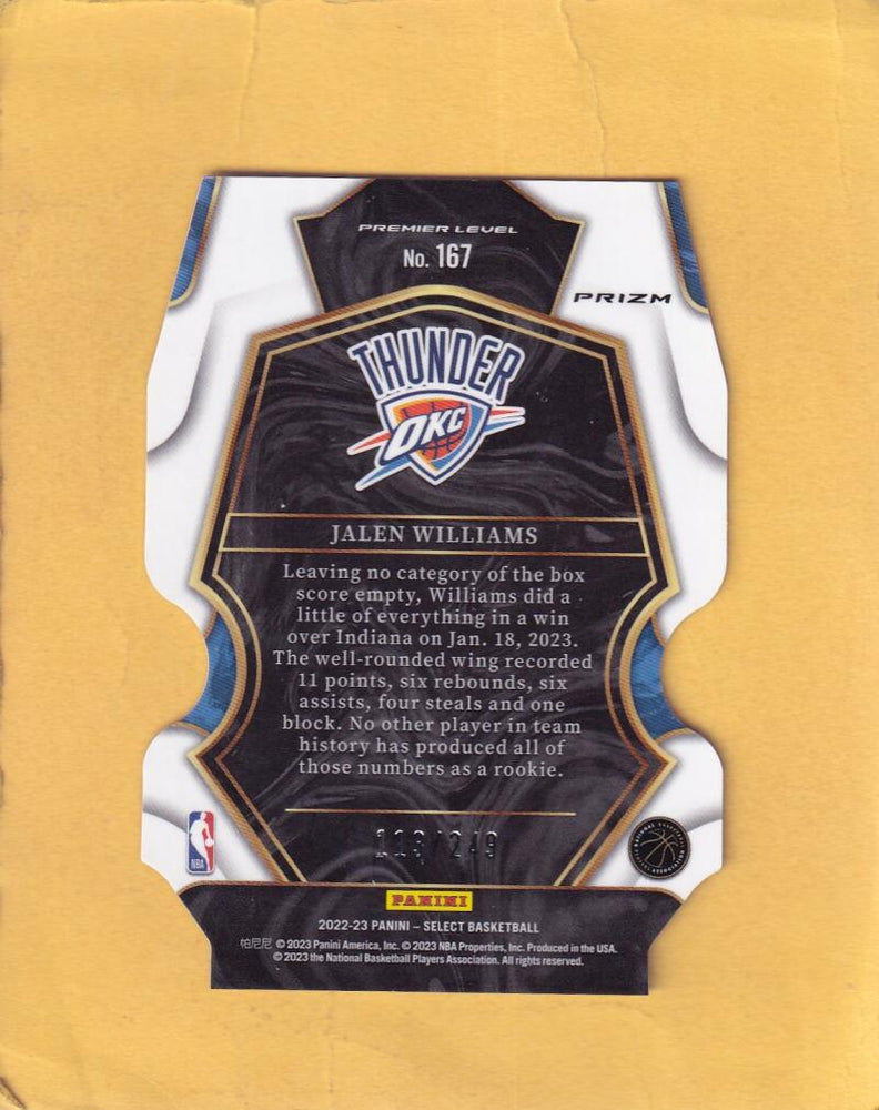 2022-23 Panini Select Blue Prizms Die Cut #167 Jalen Williams Premier Level NM-MT+ 113/249 Oklahoma City Thunder Image 2