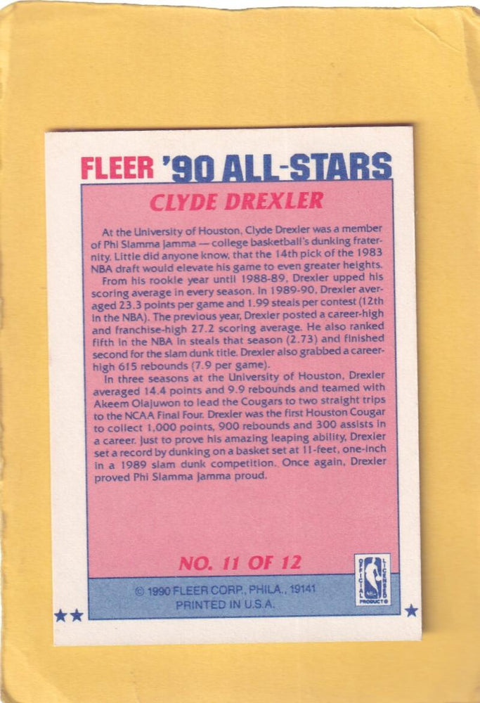 1990-91 Fleer All-Stars #11 Clyde Drexler NM-MT+ Portland Trail Blazers Image 2