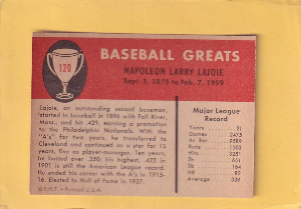 1961 Fleer #120 Nap Lajoie EX+ Excellent+ #28314 Image 2