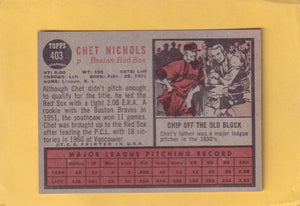 1962 Topps #403 Chet Nichols NM Near Mint Boston Red Sox #28534 Image 2