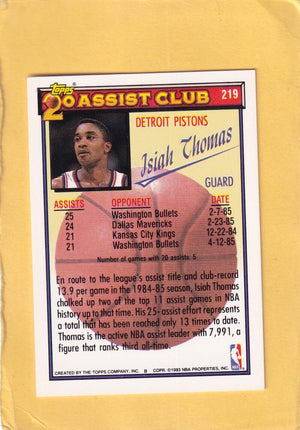 1992-93 Topps Gold #219 Isiah Thomas NM-MT+ Detroit Pistons 20 Assist Club Image 2