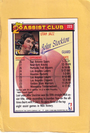 1992-93 Topps Gold #223 John Stockton NM-MT+ Utah Jazz 20 Assist Club Image 2