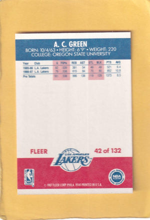 1987-88 Fleer #42 A.C. Green NM-MT RC Rookie Los Angeles Lakers #28565 Image 2