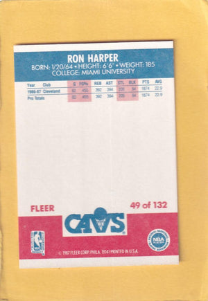 1987-88 Fleer #49 Ron Harper NM Near Mint RC Rookie Cleveland Cavaliers #28566 Image 2