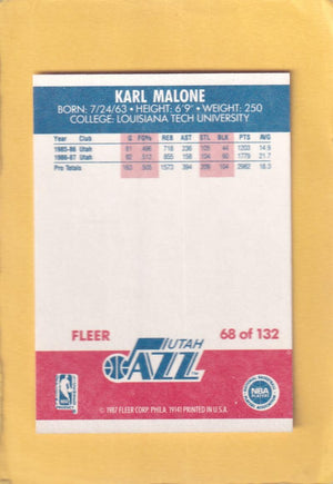 1987-88 Fleer #68 Karl Malone NM Near Mint Utah Jazz #28568 Image 2