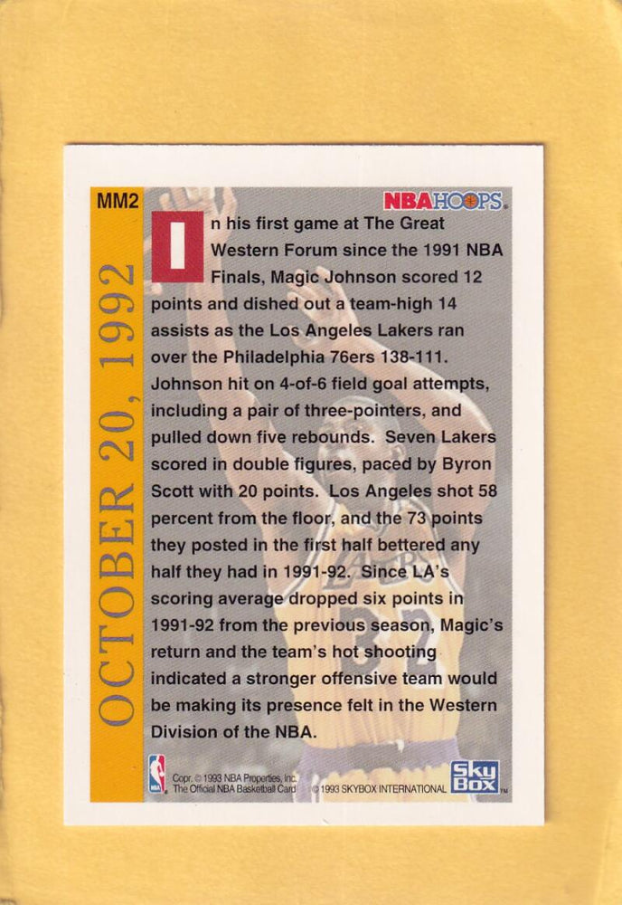 1992-93 Hoops More Magic #M2 L.A. Lakers vs. Philadelphia NM-MT Los Angeles Lakers #28579 Image 2