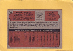 1972 Topps #433 Johnny Bench EX/NM Cincinnati Reds #28596 Image 2