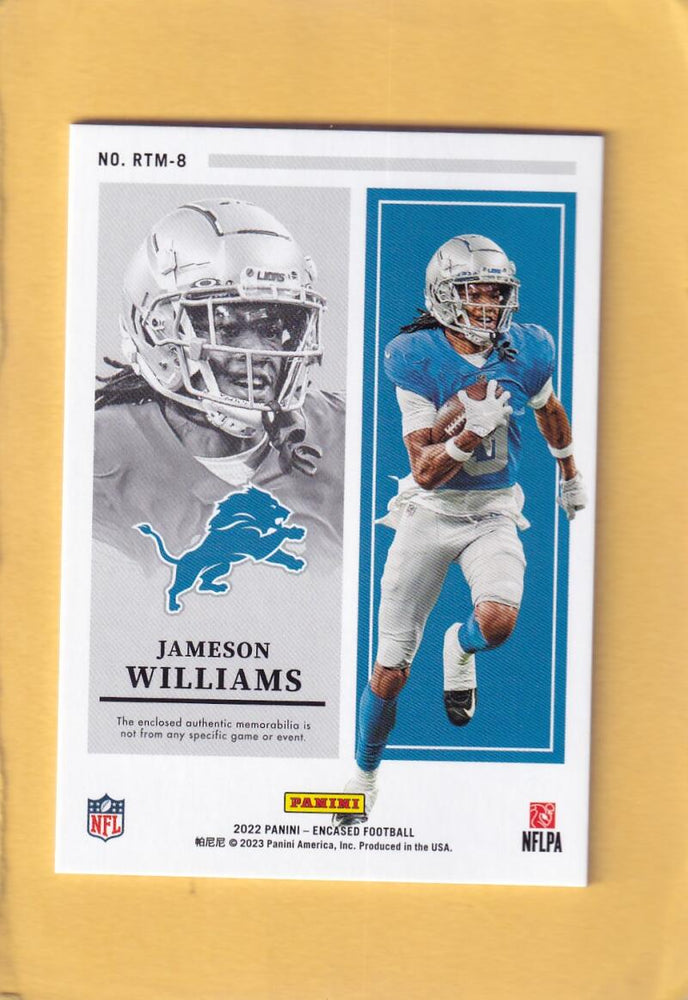 2022 Panini Encased Rookie Triple Memorabilia #8 Jameson Williams NM-MT+ MEM 89/99 Detroit Lions Image 2