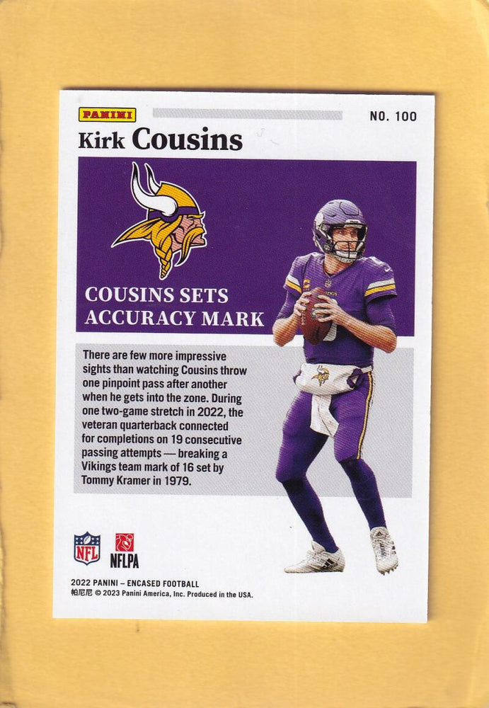 2022 Panini Encased Sapphire #100 Kirk Cousins NM-MT+ 7/25 Minnesota Vikings Image 2